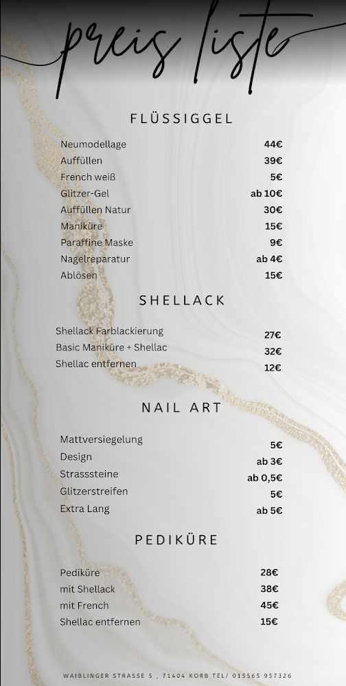 Vollständige Preisliste des Softskin Beauty Studios in Korb